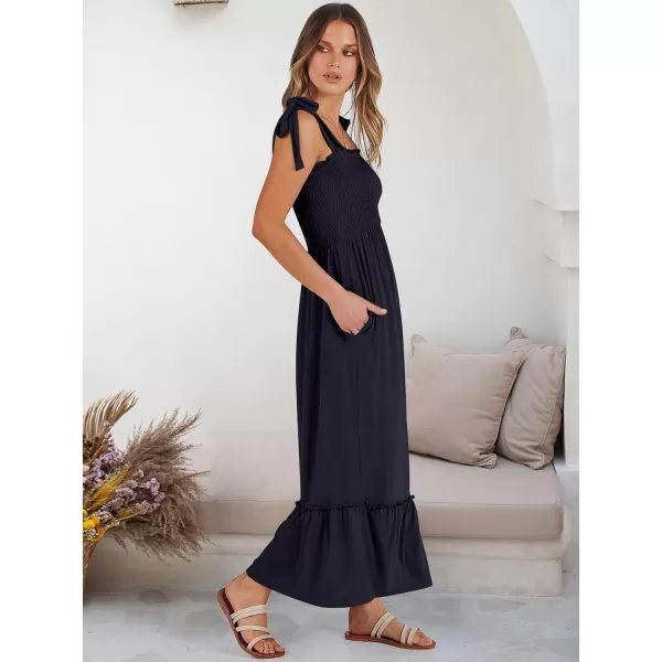 imageANRABESS Womens 2024 Summer Casual Spaghetti Strap Square Neck Smocked Flowy A Line Beach Long Maxi Sun DressNavy Blue