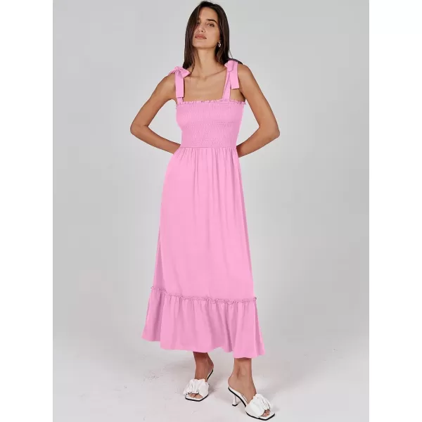 imageANRABESS Womens 2024 Summer Casual Spaghetti Strap Square Neck Smocked Flowy A Line Beach Long Maxi Sun DressPink