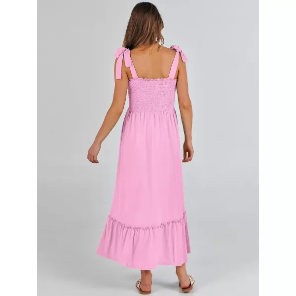 imageANRABESS Womens 2024 Summer Casual Spaghetti Strap Square Neck Smocked Flowy A Line Beach Long Maxi Sun DressPink