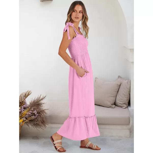 imageANRABESS Womens 2024 Summer Casual Spaghetti Strap Square Neck Smocked Flowy A Line Beach Long Maxi Sun DressPink