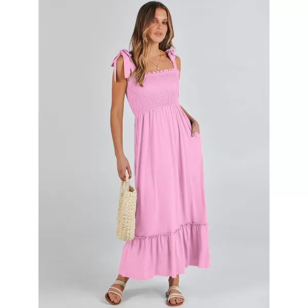 imageANRABESS Womens 2024 Summer Casual Spaghetti Strap Square Neck Smocked Flowy A Line Beach Long Maxi Sun DressPink