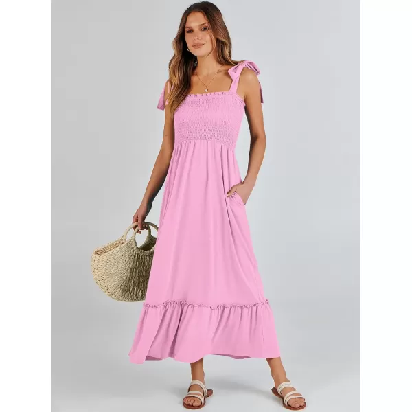 imageANRABESS Womens 2024 Summer Casual Spaghetti Strap Square Neck Smocked Flowy A Line Beach Long Maxi Sun DressPink