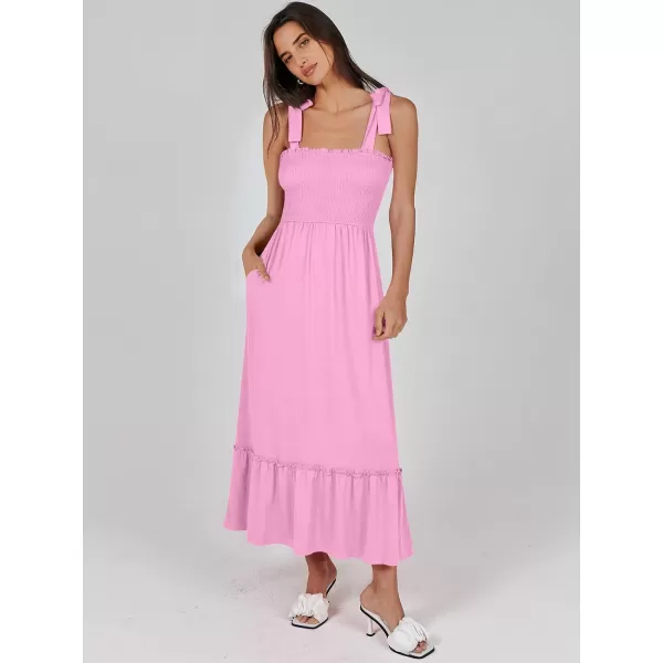 imageANRABESS Womens 2024 Summer Casual Spaghetti Strap Square Neck Smocked Flowy A Line Beach Long Maxi Sun DressPink