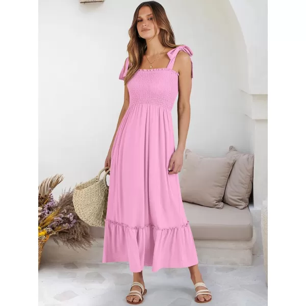 imageANRABESS Womens 2024 Summer Casual Spaghetti Strap Square Neck Smocked Flowy A Line Beach Long Maxi Sun DressPink