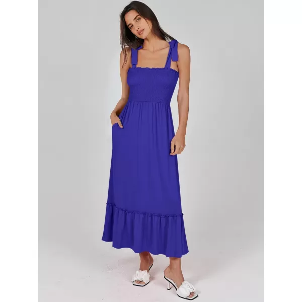 imageANRABESS Womens 2024 Summer Casual Spaghetti Strap Square Neck Smocked Flowy A Line Beach Long Maxi Sun DressRoyal Blue