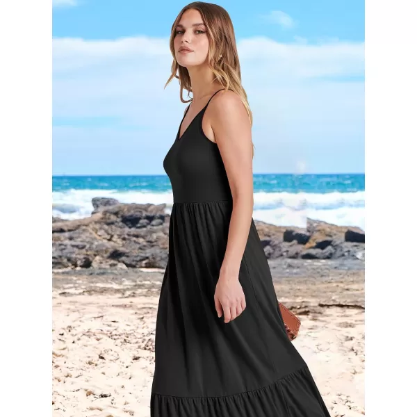 imageANRABESS Womens 2024 Summer Dress Casual V Neck Spaghetti Strap Swing Dresses Flowy Beach Vacation Maxi SundressBlack