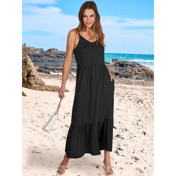 imageANRABESS Womens 2024 Summer Dress Casual V Neck Spaghetti Strap Swing Dresses Flowy Beach Vacation Maxi SundressBlack