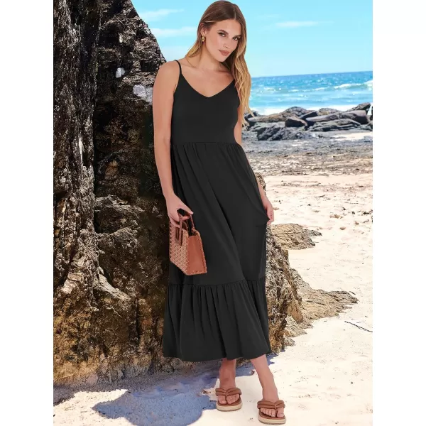 imageANRABESS Womens 2024 Summer Dress Casual V Neck Spaghetti Strap Swing Dresses Flowy Beach Vacation Maxi SundressBlack