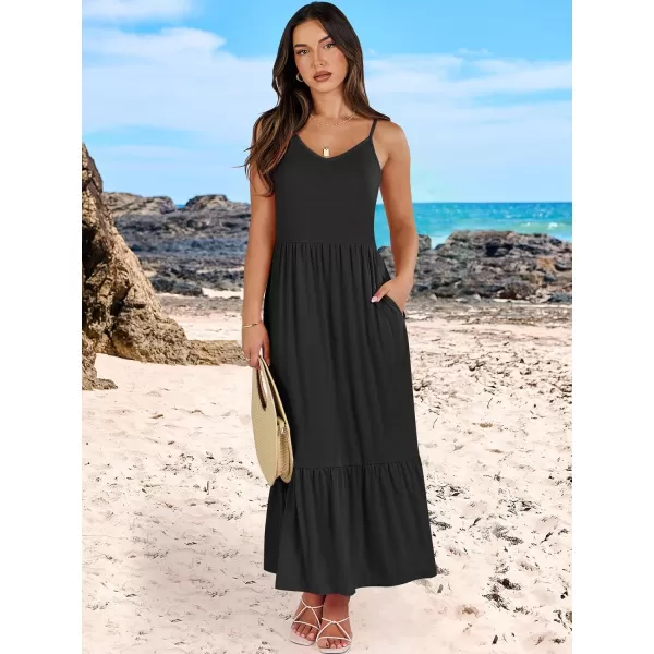 imageANRABESS Womens 2024 Summer Dress Casual V Neck Spaghetti Strap Swing Dresses Flowy Beach Vacation Maxi SundressBlack