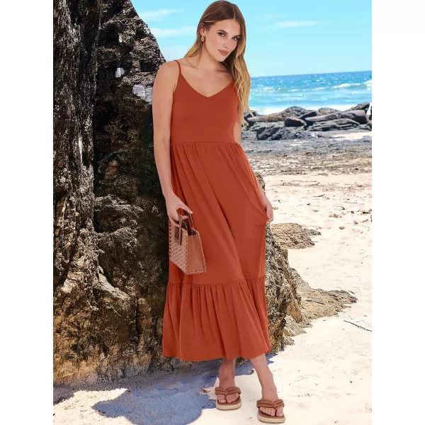 imageANRABESS Womens 2024 Summer Dress Casual V Neck Spaghetti Strap Swing Dresses Flowy Beach Vacation Maxi SundressBrown Red
