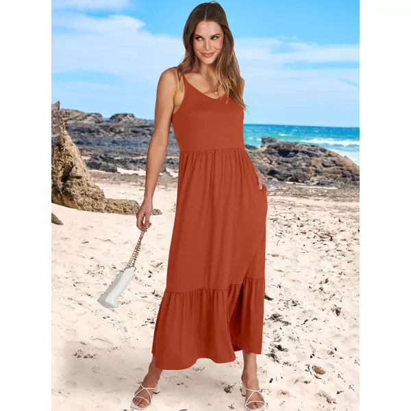 imageANRABESS Womens 2024 Summer Dress Casual V Neck Spaghetti Strap Swing Dresses Flowy Beach Vacation Maxi SundressBrown Red