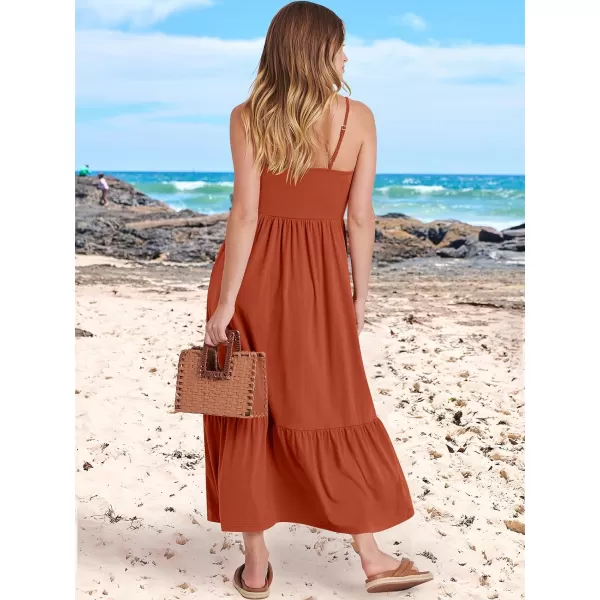 imageANRABESS Womens 2024 Summer Dress Casual V Neck Spaghetti Strap Swing Dresses Flowy Beach Vacation Maxi SundressBrown Red