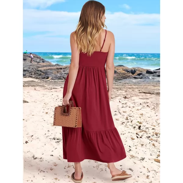 imageANRABESS Womens 2024 Summer Dress Casual V Neck Spaghetti Strap Swing Dresses Flowy Beach Vacation Maxi SundressBurgundy