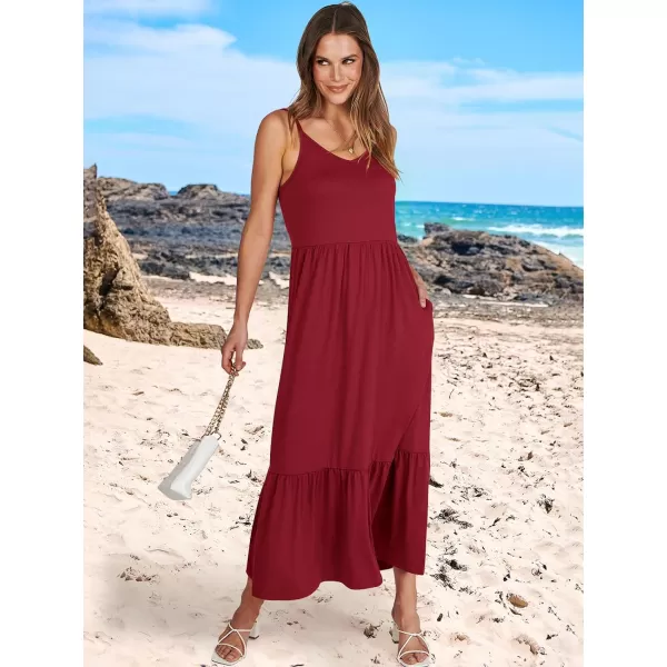 imageANRABESS Womens 2024 Summer Dress Casual V Neck Spaghetti Strap Swing Dresses Flowy Beach Vacation Maxi SundressBurgundy