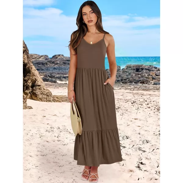 imageANRABESS Womens 2024 Summer Dress Casual V Neck Spaghetti Strap Swing Dresses Flowy Beach Vacation Maxi SundressCoffee