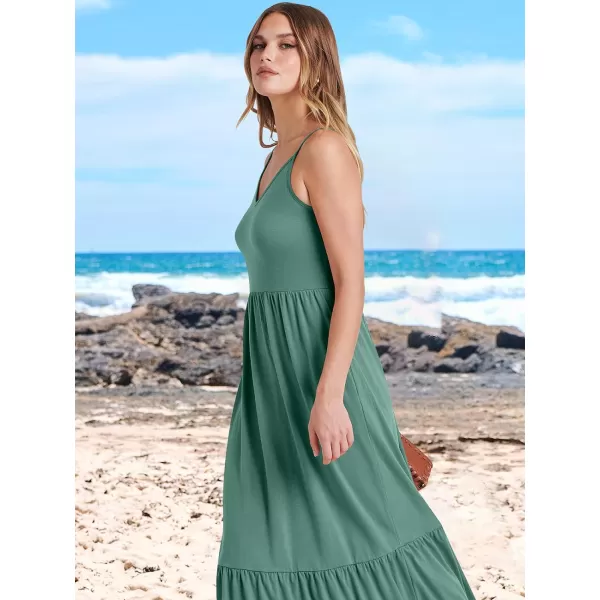 imageANRABESS Womens 2024 Summer Dress Casual V Neck Spaghetti Strap Swing Dresses Flowy Beach Vacation Maxi SundressGrass