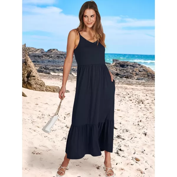 imageANRABESS Womens 2024 Summer Dress Casual V Neck Spaghetti Strap Swing Dresses Flowy Beach Vacation Maxi SundressNavy Blue
