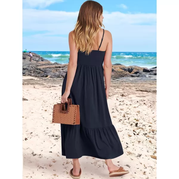 imageANRABESS Womens 2024 Summer Dress Casual V Neck Spaghetti Strap Swing Dresses Flowy Beach Vacation Maxi SundressNavy Blue