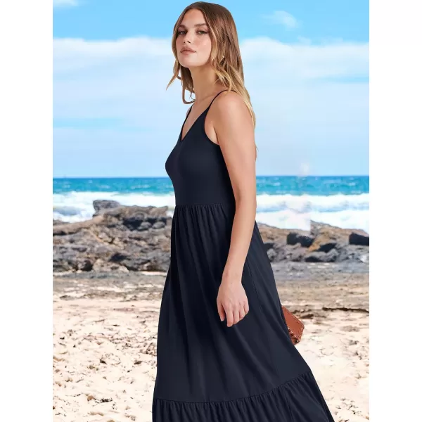 imageANRABESS Womens 2024 Summer Dress Casual V Neck Spaghetti Strap Swing Dresses Flowy Beach Vacation Maxi SundressNavy Blue