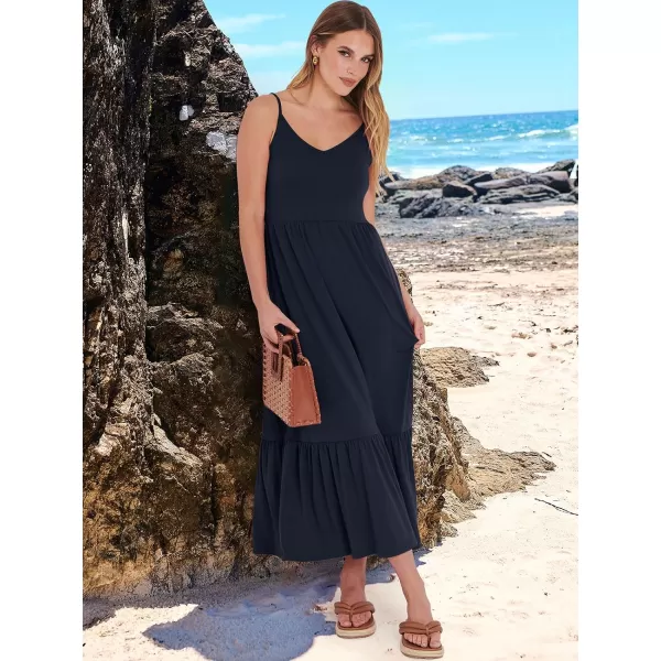 imageANRABESS Womens 2024 Summer Dress Casual V Neck Spaghetti Strap Swing Dresses Flowy Beach Vacation Maxi SundressNavy Blue