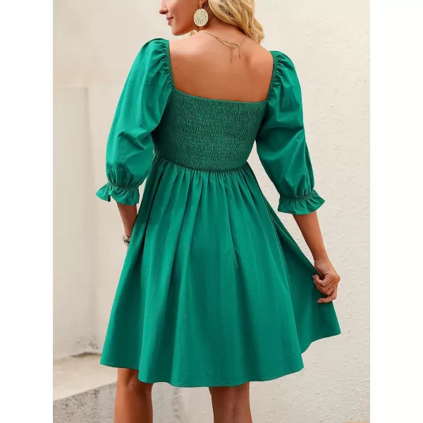 imageANRABESS Womens 34 Puff Sleeve Square Neck Smocked Babydoll Dress Cute A Line Flowy Short Mini DressLake