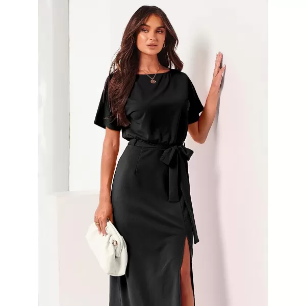 imageANRABESS Womens Batwing Sleeve Tie Waist Long Dresses Formal Party Wedding Guest Side Split Maxi Dress01black