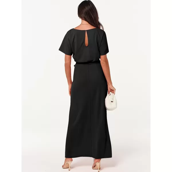 imageANRABESS Womens Batwing Sleeve Tie Waist Long Dresses Formal Party Wedding Guest Side Split Maxi Dress01black