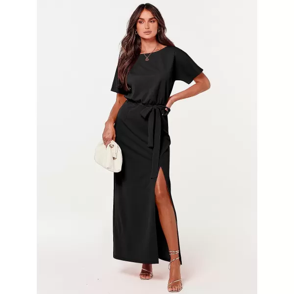 imageANRABESS Womens Batwing Sleeve Tie Waist Long Dresses Formal Party Wedding Guest Side Split Maxi Dress01black