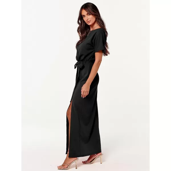 imageANRABESS Womens Batwing Sleeve Tie Waist Long Dresses Formal Party Wedding Guest Side Split Maxi Dress01black