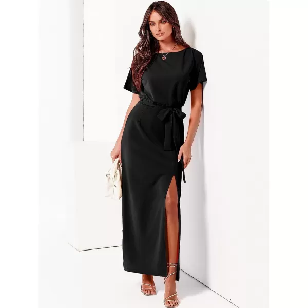 imageANRABESS Womens Batwing Sleeve Tie Waist Long Dresses Formal Party Wedding Guest Side Split Maxi Dress01black