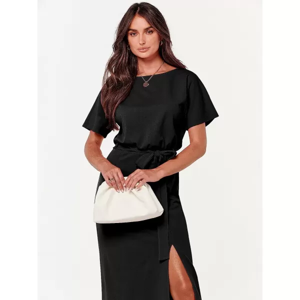 imageANRABESS Womens Batwing Sleeve Tie Waist Long Dresses Formal Party Wedding Guest Side Split Maxi Dress01black