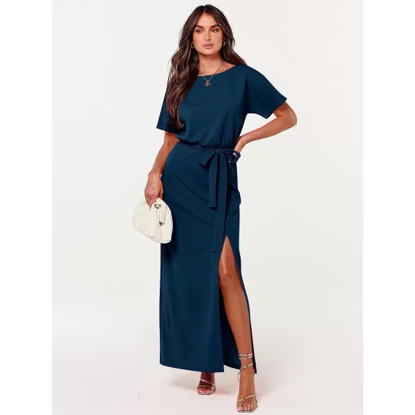 imageANRABESS Womens Batwing Sleeve Tie Waist Long Dresses Formal Party Wedding Guest Side Split Maxi Dress02blue