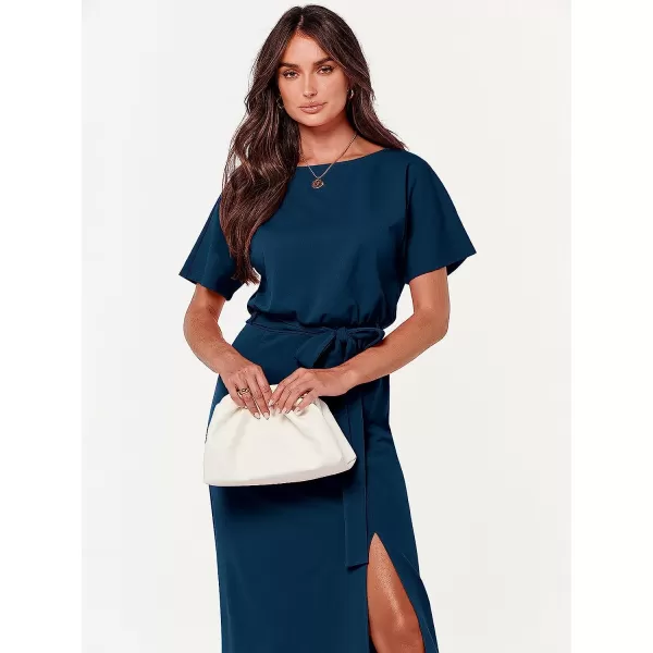imageANRABESS Womens Batwing Sleeve Tie Waist Long Dresses Formal Party Wedding Guest Side Split Maxi Dress02blue