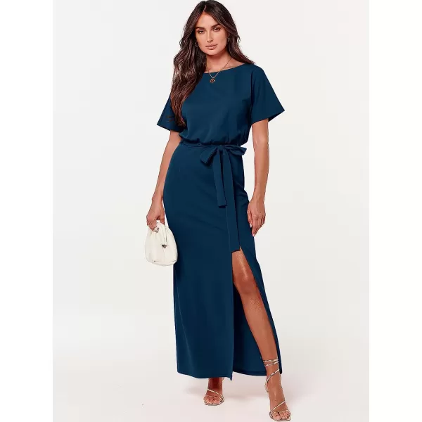 imageANRABESS Womens Batwing Sleeve Tie Waist Long Dresses Formal Party Wedding Guest Side Split Maxi Dress02blue