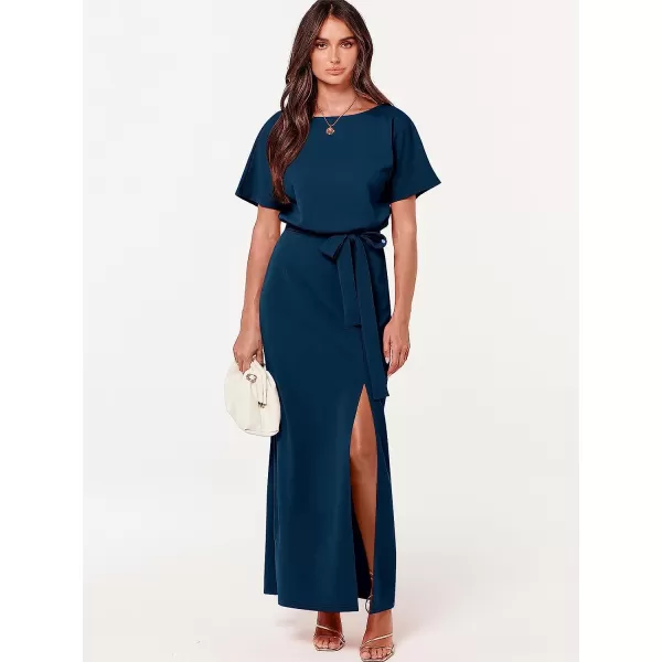 imageANRABESS Womens Batwing Sleeve Tie Waist Long Dresses Formal Party Wedding Guest Side Split Maxi Dress02blue
