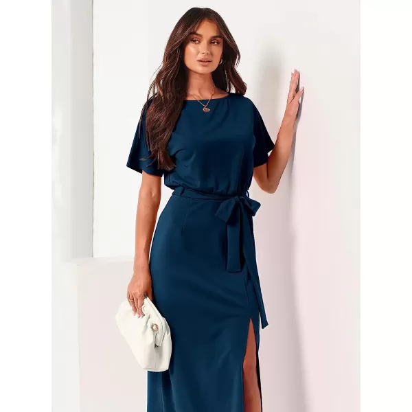 imageANRABESS Womens Batwing Sleeve Tie Waist Long Dresses Formal Party Wedding Guest Side Split Maxi Dress02blue