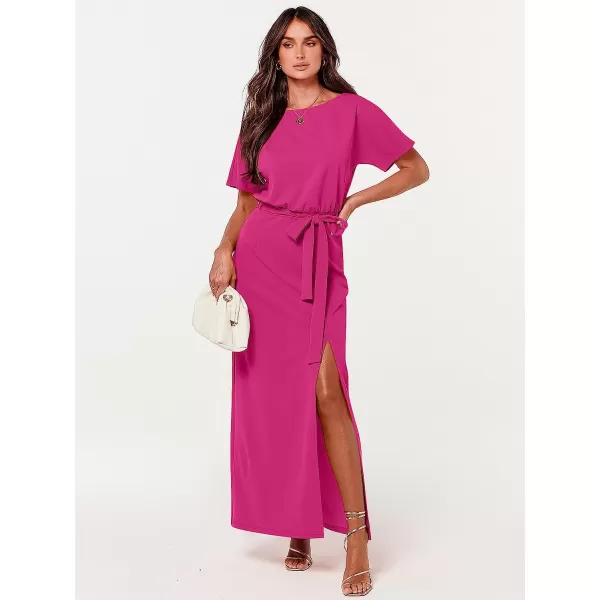 imageANRABESS Womens Batwing Sleeve Tie Waist Long Dresses Formal Party Wedding Guest Side Split Maxi Dress03rose