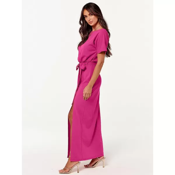 imageANRABESS Womens Batwing Sleeve Tie Waist Long Dresses Formal Party Wedding Guest Side Split Maxi Dress03rose