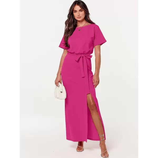 imageANRABESS Womens Batwing Sleeve Tie Waist Long Dresses Formal Party Wedding Guest Side Split Maxi Dress03rose