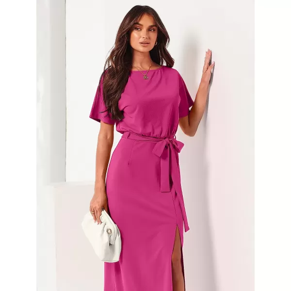 imageANRABESS Womens Batwing Sleeve Tie Waist Long Dresses Formal Party Wedding Guest Side Split Maxi Dress03rose
