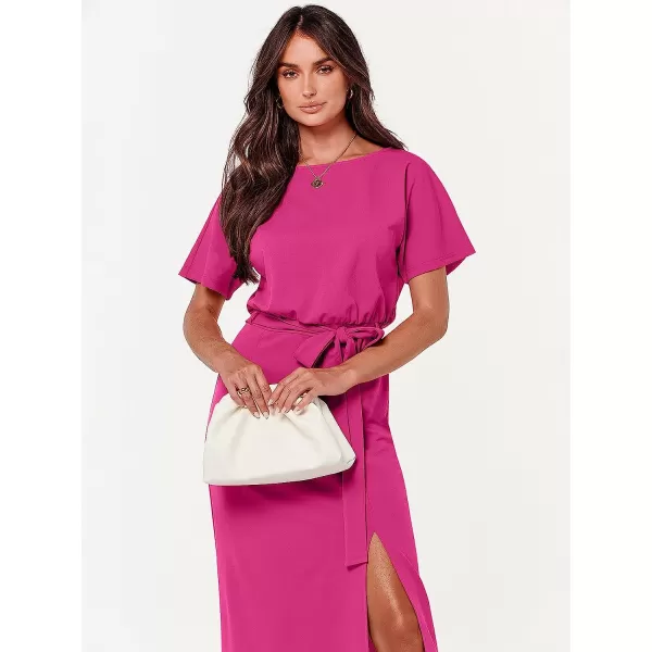imageANRABESS Womens Batwing Sleeve Tie Waist Long Dresses Formal Party Wedding Guest Side Split Maxi Dress03rose