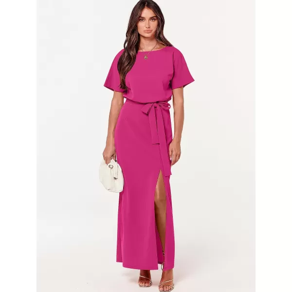 imageANRABESS Womens Batwing Sleeve Tie Waist Long Dresses Formal Party Wedding Guest Side Split Maxi Dress03rose