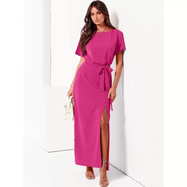 imageANRABESS Womens Batwing Sleeve Tie Waist Long Dresses Formal Party Wedding Guest Side Split Maxi Dress03rose