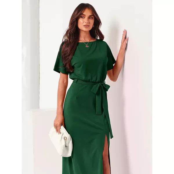 imageANRABESS Womens Batwing Sleeve Tie Waist Long Dresses Formal Party Wedding Guest Side Split Maxi Dress04green