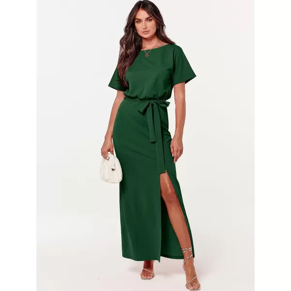 imageANRABESS Womens Batwing Sleeve Tie Waist Long Dresses Formal Party Wedding Guest Side Split Maxi Dress04green