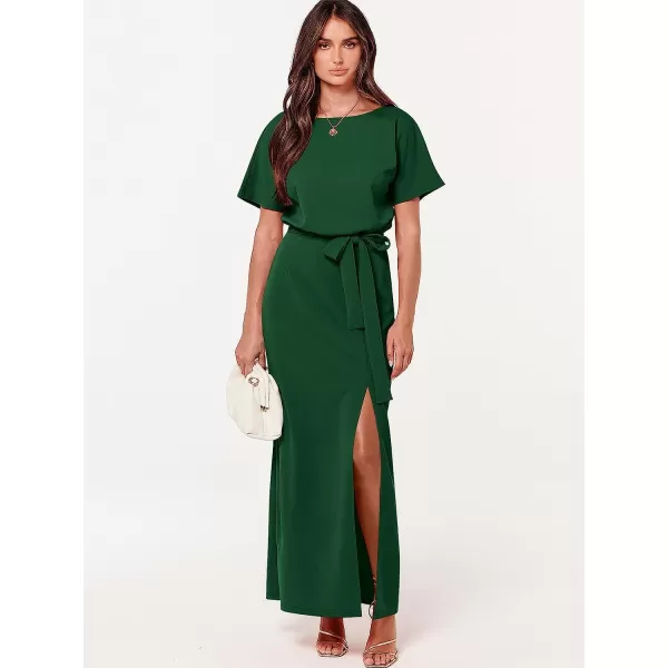 imageANRABESS Womens Batwing Sleeve Tie Waist Long Dresses Formal Party Wedding Guest Side Split Maxi Dress04green