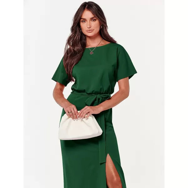 imageANRABESS Womens Batwing Sleeve Tie Waist Long Dresses Formal Party Wedding Guest Side Split Maxi Dress04green