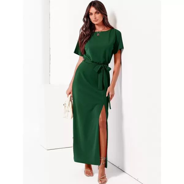 imageANRABESS Womens Batwing Sleeve Tie Waist Long Dresses Formal Party Wedding Guest Side Split Maxi Dress04green