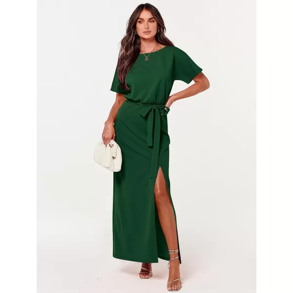imageANRABESS Womens Batwing Sleeve Tie Waist Long Dresses Formal Party Wedding Guest Side Split Maxi Dress04green