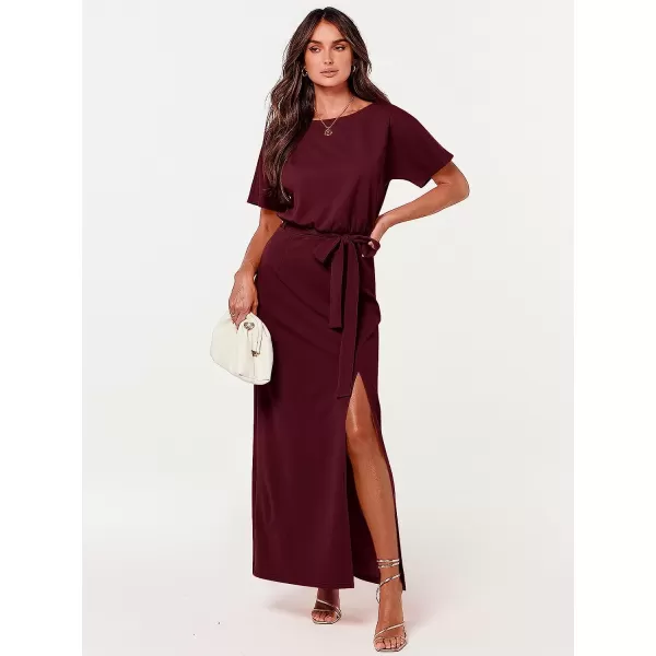 imageANRABESS Womens Batwing Sleeve Tie Waist Long Dresses Formal Party Wedding Guest Side Split Maxi Dress05wine Red